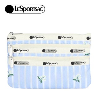 Lesportsac 3-Zip Cosmetic 三層拉鍊化妝包 收納包 盥洗包 女包 男包(茉莉花條紋) 開學季禮物