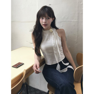 Peachuu韓國女裝🇰🇷cloudemotion微高領玫瑰飄帶背心上衣