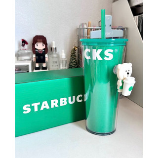 星巴克經典活潑綠系列熊店長款吸管杯桌面咖啡辦公水杯子簡約