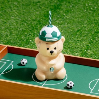免運🥰星巴克 STARBUCKS 足球小熊玻璃TOGO冷水杯 591毫升 隨行杯 杯子 水壺 水瓶 水杯 吸管杯