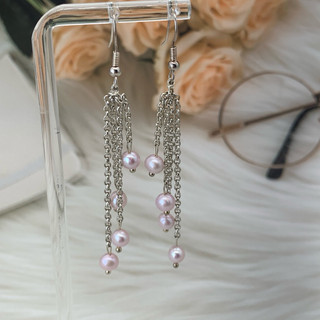 🎀小小飾品🎀天然海水珍珠耳環 櫻花紫珍珠八珠流蘇耳線款 近無瑕珠光極光爆亮小燈泡