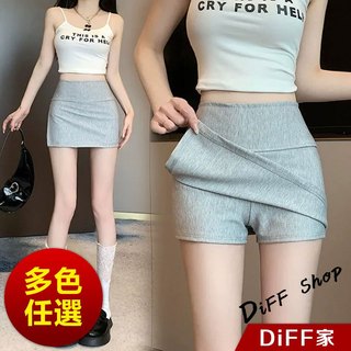 【DIFF】韓版高腰開叉防走光顯瘦半身裙 裙子 短裙 短褲 褲子 運動短褲 女裝 休閒短褲 褲裙 運動褲【P386】