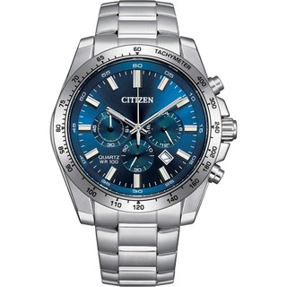 CITIZEN 星辰 Chronograph 紳男三眼計時手錶-銀x藍/44mm AN8230-59M 開學季禮物