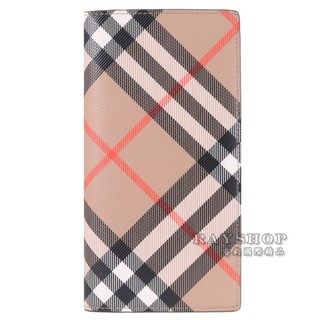 睿鈞國際精品 BURBERRY 8091921 英式格紋塗層對開多卡長夾.卡其/綠 現貨