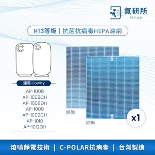 AirLab氣研所 H13 HEPA抗菌抗病毒濾網 1片裝(適用Coway AP-1009/1008/1010/1012
