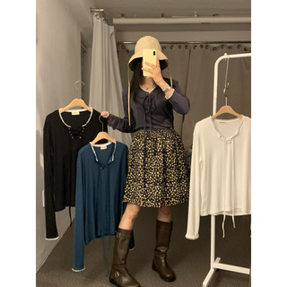 studio39🩵jupiter🇰🇷小花邊素色綁帶上衣