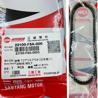 SYM三陽原廠皮帶 F6A 迪爵125 新迪爵 GR JET POWER EVO GT EVO Z123100-F6A