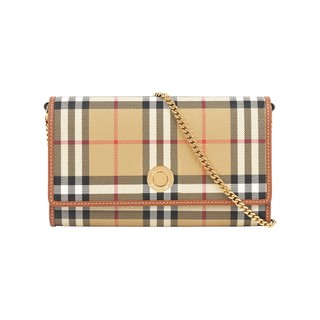 BURBERRY 經典格紋皮夾式手拿包/鍊包WOC(米色/石楠木棕)