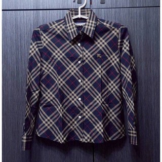 BURBERRY 博柏利 LONDON 戰馬 女格紋彈性長袖襯衫M