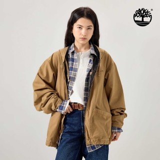 Timberland 男款棕黃色寬版連帽帆布飛行外套|A5T4QAKX