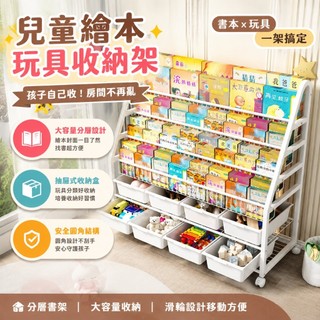 🔥兒童書架玩具收納架 ｜兒童收納神器｜ 可移動多層書架玩具收納架｜鐵藝雜誌架｜簡易落地分類架｜防傾倒設計