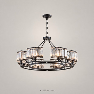 LED 吊燈｜黑色圓環水晶吊燈｜現代輕奢｜客廳餐廳玄關｜✦ 光寓 MAISON