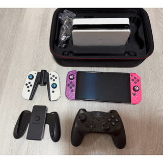 免運 Nintendo Switch NS OLED 白色主機 近全新 使用次數極低 有保護貼 圖片把手收納等商品全附