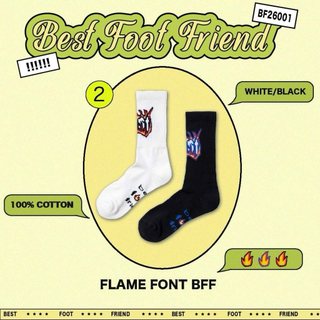 BFF Symptom Socks FLAME FONT 黑色 白色 火焰字型 中筒襪 長襪【BF26001】