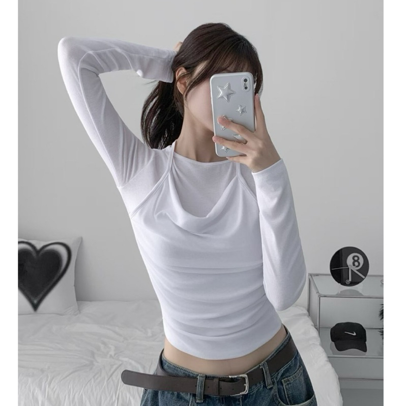 Super Shy🖤Blus✔️新年快樂🧨預購假兩件繞頸上衣