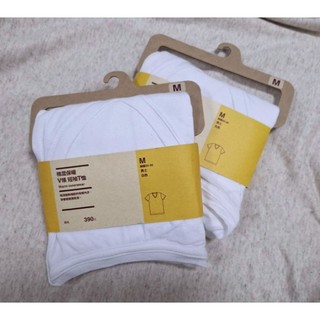 MUJI 無印良品 男 棉混保暖 V 領短袖 T恤 白色 M號