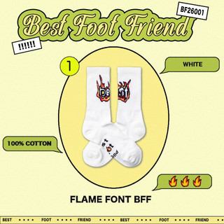 (Wings Select) BEST FOOT FRIEND BFF Flame font 火焰字型 襪子 機能 穿搭