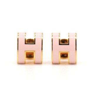 Hermes Pop H 立體簍空橢圓logo耳環-mini(粉/金)