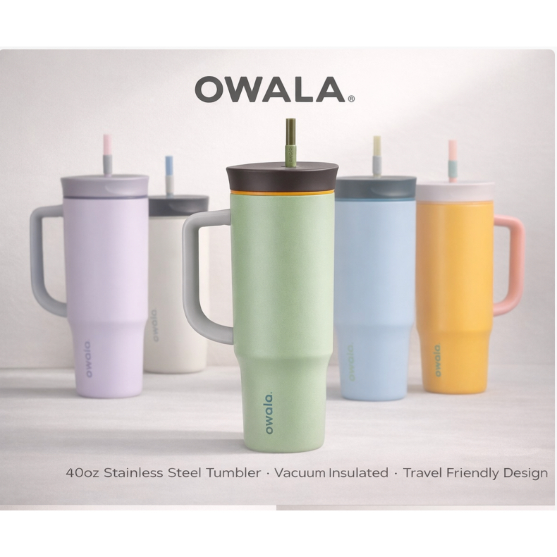 Owala 40oz 三層不鏽鋼保溫杯 1180ml｜吸管款 防溢杯蓋 手提把 冰熱兩用 BP