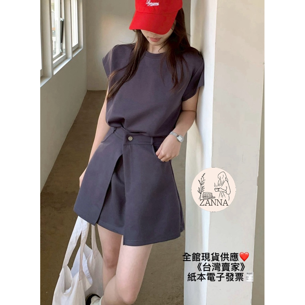 《zanna》1200（s)延伸一款新款 韓系設計感曼巴棉假二件後掐腰鬆緊開叉連身裙 女裝 個人套裝 短袖