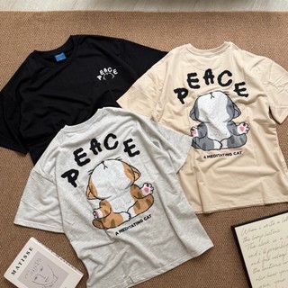 【KT USA】現貨 PEACE背後貓咪短T 簡約短袖 男女可穿 可愛 春夏短袖 寬鬆短袖 簡約 寬鬆短T 81164