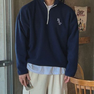 正韓RAW 刺繡抓絨撞色半拉鍊長袖衛衣 3色 YUPPIE 預購商品 0223