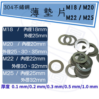 【藍圖】不鏽鋼墊片 薄墊片 M18 M20 M22 M25 不鏽鋼薄墊片 調整墊片 304不鏽鋼 平華司 白鐵 單售