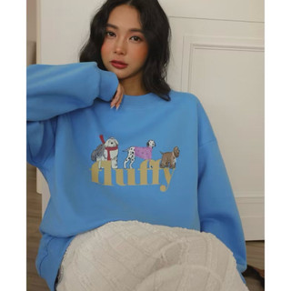 絕版品 AIR SPACE LADY 內刷毛手繪狗狗大學TEE (黑/藍/紫)女裝 現貨