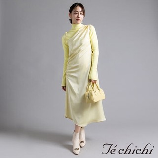 Te chichi 光澤緞面斜肩剪裁連身吊帶洋裝(0F001399810)