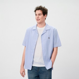 GIORDANO 男裝全棉牛津紡寬鬆條紋短袖襯衫 01046239