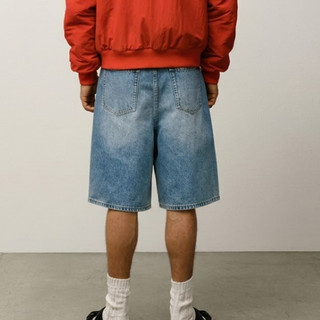 [IAD SHOP]美式牛仔短褲 膝上 鬆緊帶 全腰圍 復古 短褲 男生 綁帶 Vintage Denim Shorts