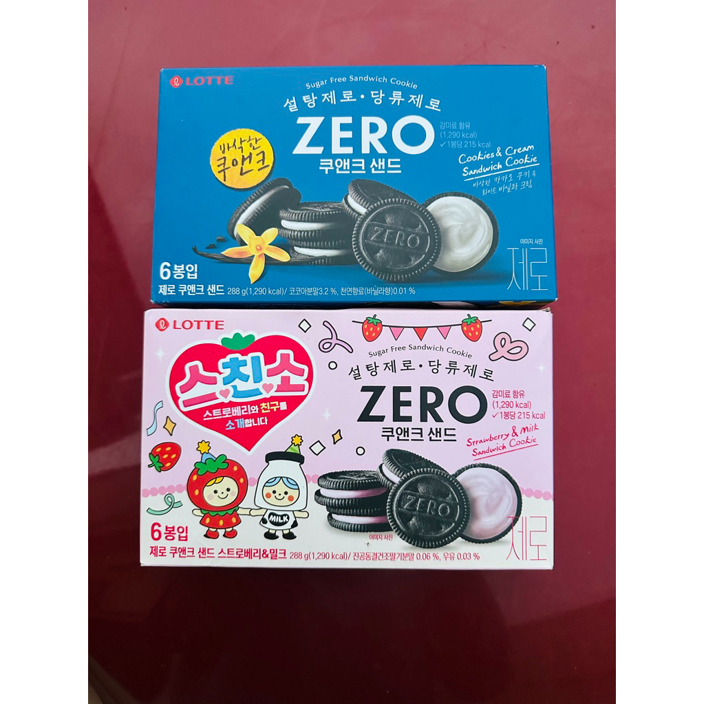 韓國🇰🇷LOTTE樂天 Zero 無糖ZERO 巧克力餅乾 夾心餅乾 草莓牛奶巧克力 288g香草巧克力夾心餅乾oreo