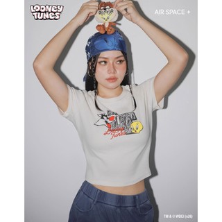 AIR SPACE PLUS 【樂一通】 動物斑紋元素印花圓領短袖短版TEE(白/咖啡) 女裝 現貨 大尺碼