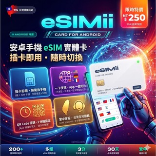 安卓手機專用eSIM轉接卡支援全球eSIM上網系統出國日本韓國香港澳門中國大陸泰國越南新加坡馬來西亞印尼美國加拿大歐洲