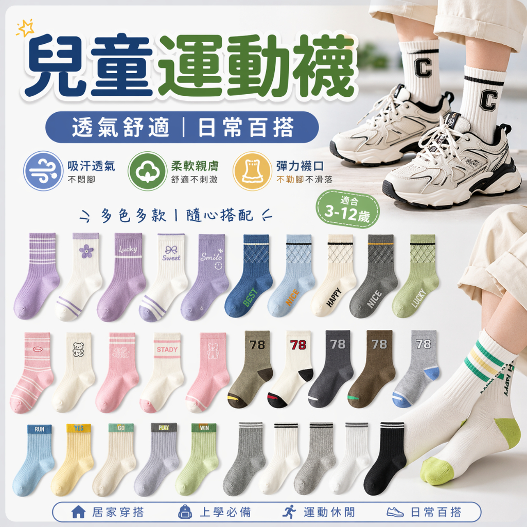 【隔日到貨】兒童運動襪 四季都可 兒童襪子 不起求 中筒襪 男女童襪 休閒款襪子 OB12