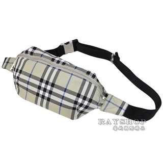 睿鈞國際精品 BURBERRY 8120358 格紋纖維混紡胸口包/腰包.灰綠 現貨