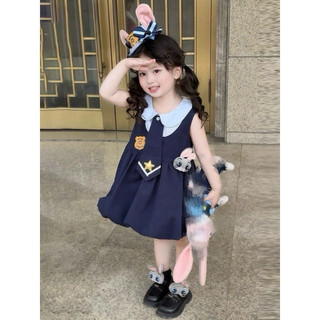 【CHINGLEESHOP】女童兔子警官連身裙2025夏季女寶寶洛麗塔jk背心裙兒童花苞裙bikkki