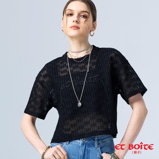 BLUE WAY ET BOiTE 箱子 - 女款 鏤空感立體刺繡短版短TEE(黑)