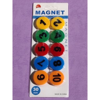 〈圓形彩色白板磁鐵〉 1~10 數字磁鐵(10粒入) 《直徑30mm》Magnet