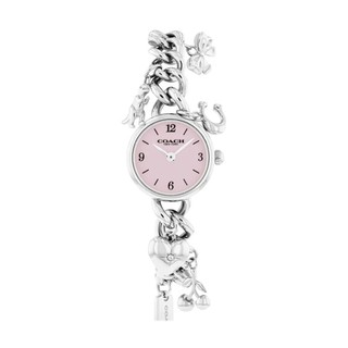 COACH 時尚 銀色不鏽鋼吊飾 圓型粉面造型女錶-22mm(CO14504649)