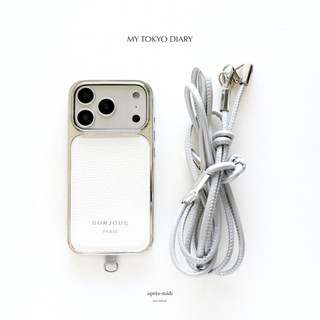 RICHE品牌直營【現貨】 現東京新品 iPhone17/18Pro/Promax 米白皮革銀色手機掛繩殼