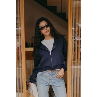 Squarebear SQB Capsule Cropped Zip-Up Jacket 太空棉連帽外套 深藍S