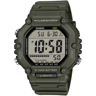 CASIO 卡西歐 LCD大屏幕顯示 10年電力手錶-軍綠/加長型錶帶 送禮 禮物 推薦 AE-1600HX-3AV