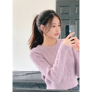 韓國代購KOREA_90 SHOP清雅氣質網拍MILKCOCOA 麻花編織圓領長袖短版針織毛衣