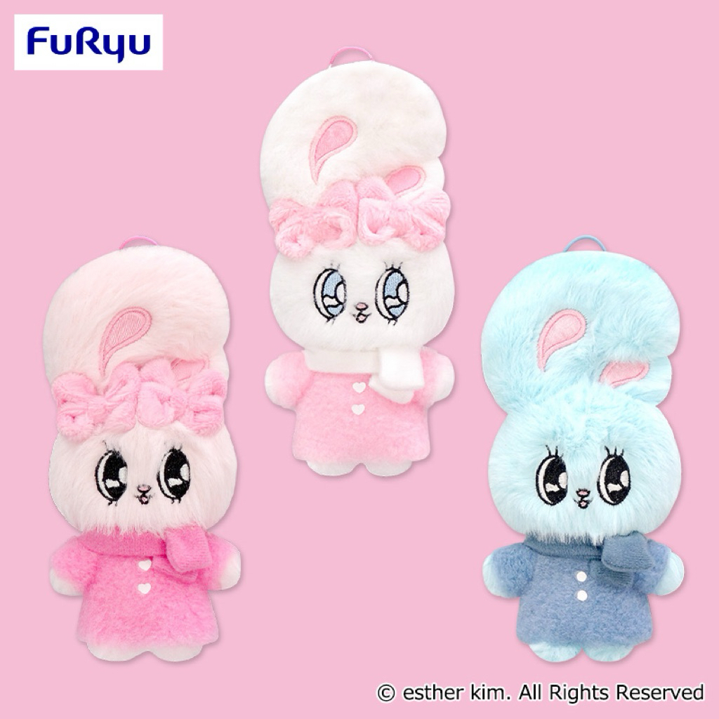 ❤Lika小舖❤M艾絲樂小兔 日本帶回全新正版現貨 Esther Bunny景品玩偶布偶娃娃吊飾 毛絨絨兔子圍巾 押上