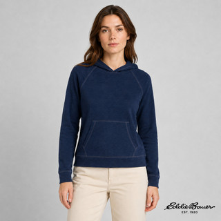 【Eddie Bauer】女性 長袖棉質親膚連帽上衣-深藍 21690144