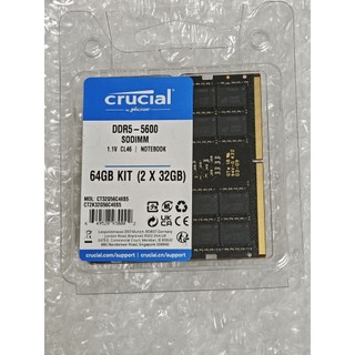 （全新）美光 Micron NB-DDR5 5600 64GB（32Gx2）筆電記憶體 SODIMM 捷元公司貨