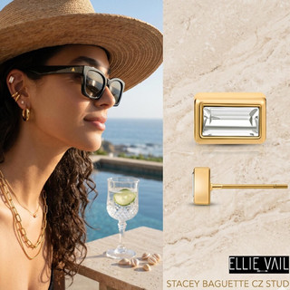 ELLIE VAIL 邁阿密防水珠寶 金色公主切割方鑽耳環 Bardot Baguette