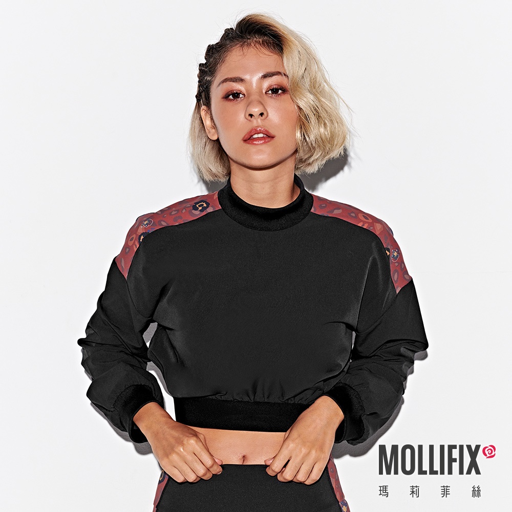MOLLIFIX 瑪莉菲絲 運動拉鍊短上衣 運動外套 運動短版長袖上衣