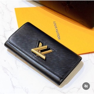 二手旗艦 LOUIS VUITTON LV 黑色 EPI 水波紋 Twist 金釦 16卡 長夾 皮夾(中友店)